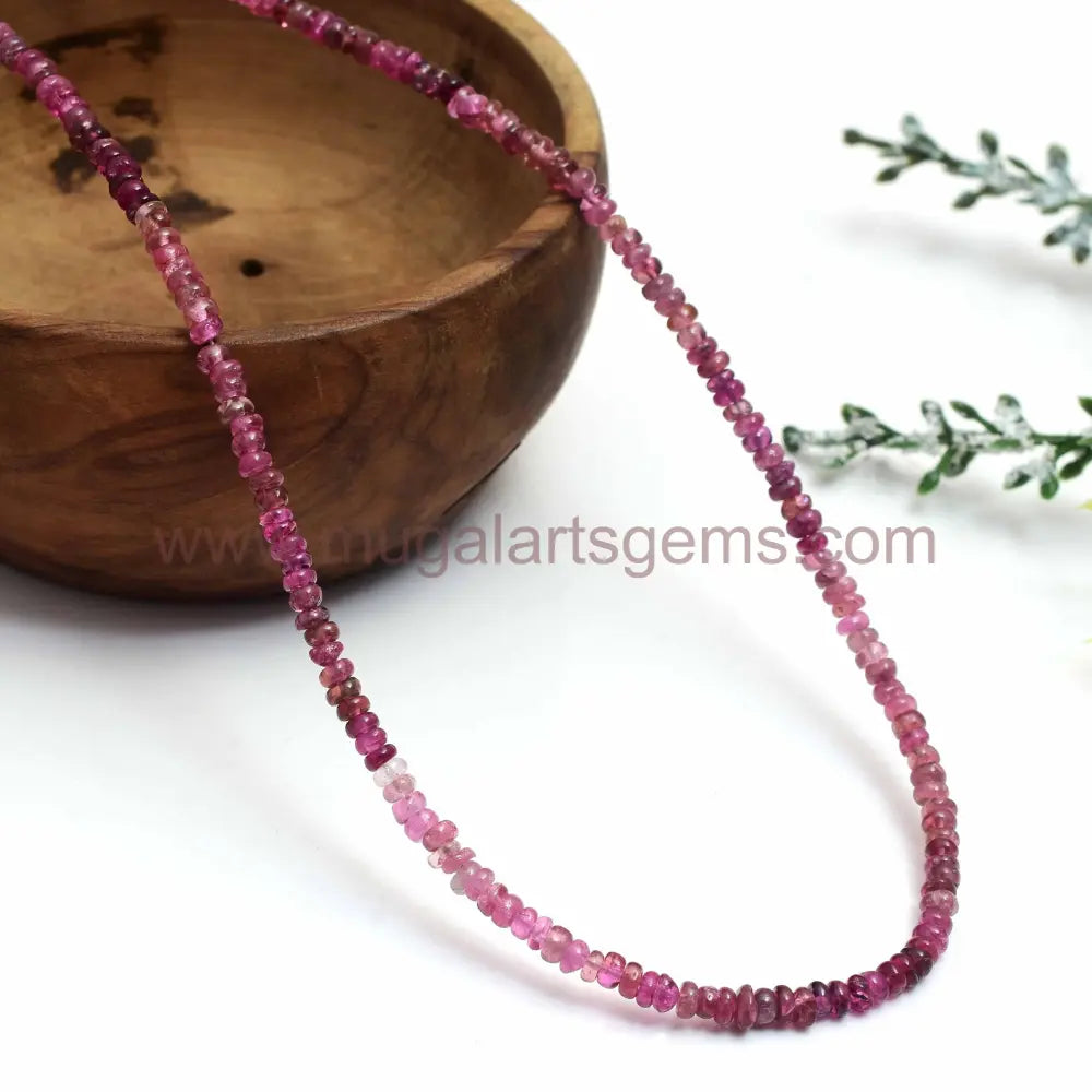 Pink Tourmaline Smooth Rondelle Beads – 44.11x3.5 mm, Approx. 16” Strand for Jewelry Making