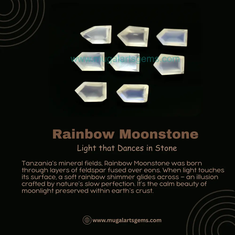 High-Quality Natural Rainbow Moonstone Gemstones | Geometric Shape | 8 Pcs | 4.5X8 MM | 10 Ct Approx.