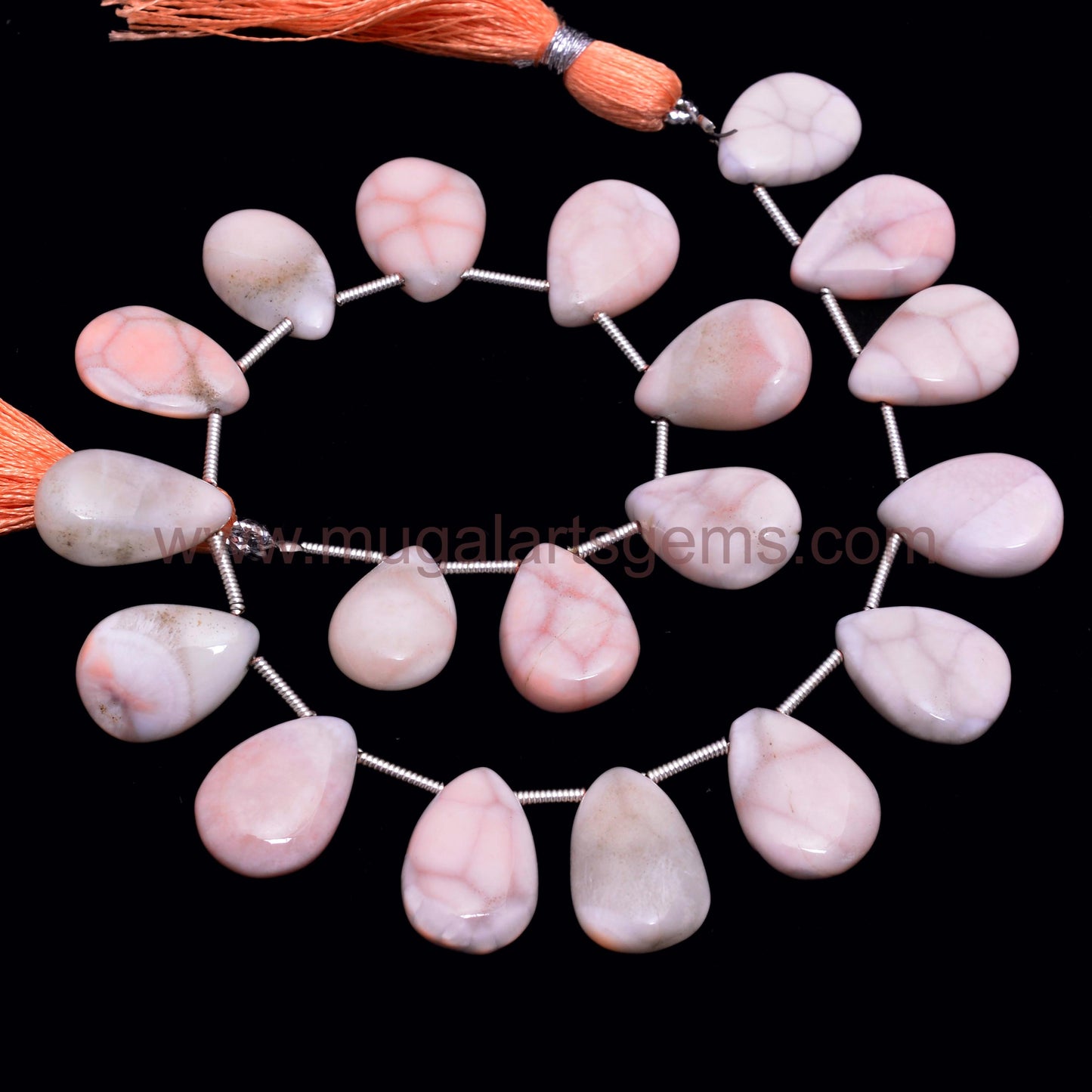 Natural Thomsonite Beads 61.14 Ct Approx. 7x9 to 8x13 mm Approx. 8 inches Pear Shape Pink Color Smooth Beads.