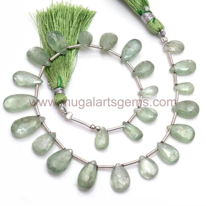 Natural Green Kyanite 64.25 Carat Approx. 5X8 To 6.5X15 MM Approx. 8 inch Pear Shape Green Color Faceted Beads.
