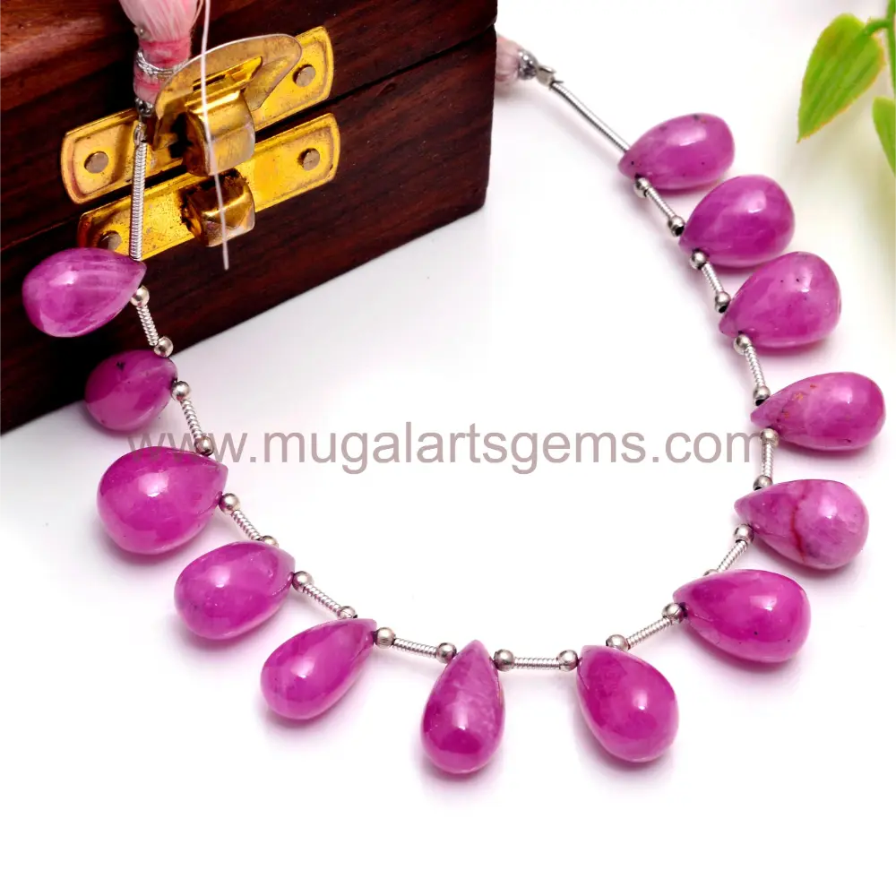 Natural Pink Sapphire Glass Filled 136.56 Carat To 207.83 Carat Approx. 5.5X10 to 10.5x22 MM Approx. 8 inch Drops Pink Smooth Beads.
