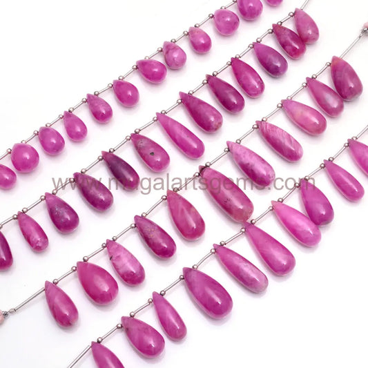 Natural Pink Sapphire Glass Filled 136.56 Carat To 207.83 Carat Approx. 5.5X10 to 10.5x22 MM Approx. 8 inch Drops Pink Smooth Beads.