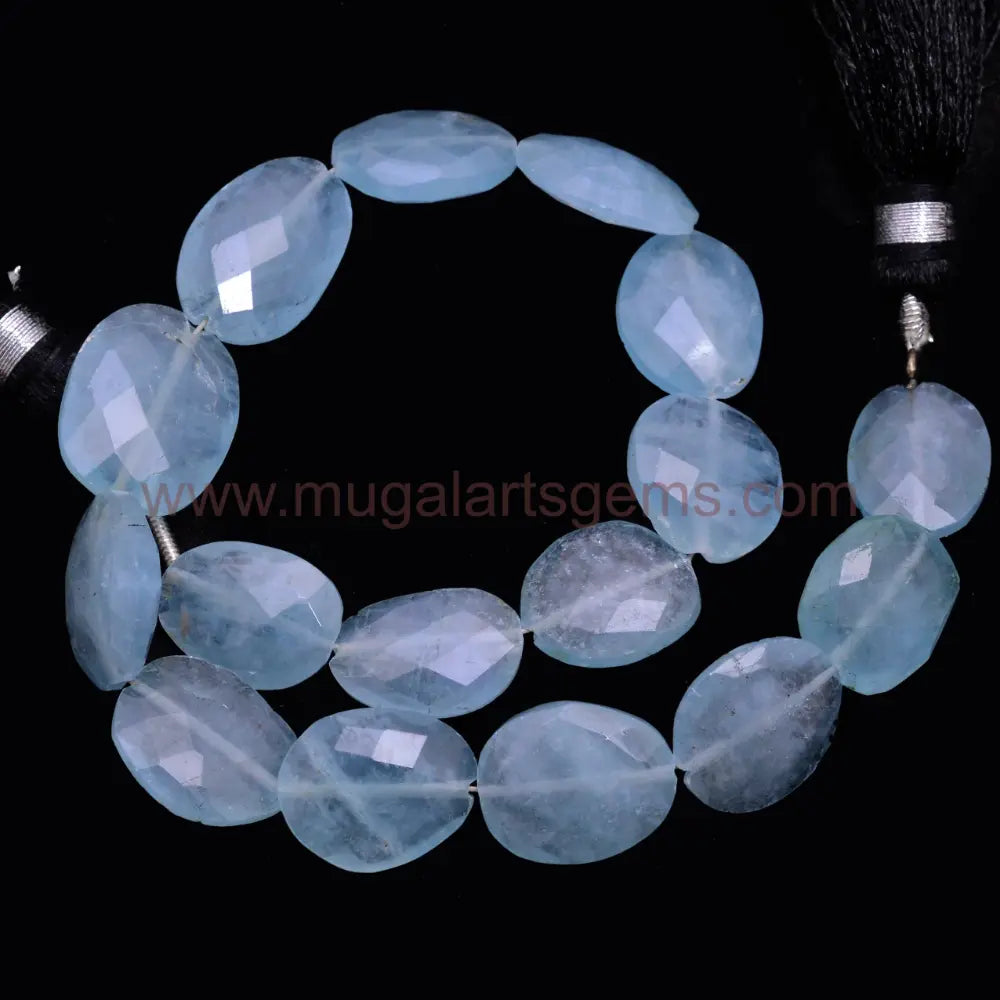 Natural Milky Aquamarine Faceted Flat Nugget Shape Beads – Sky Blue, 6x8 to 10x11 mm Approx., 8-Inch Strand, 58.5 Ct Approx.