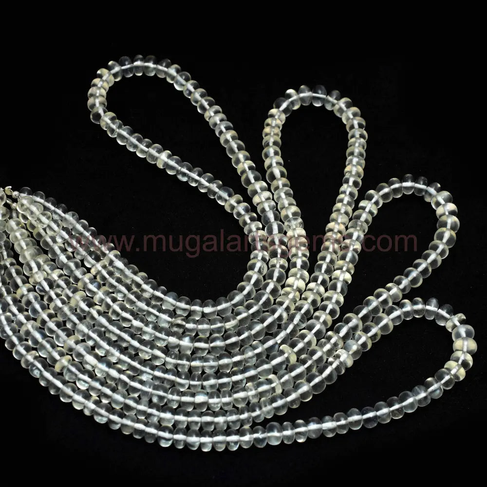 115.8 Ct Approx. Natural Siloni Moonstone Beads Strand | 5.5–7mm Approx. Smooth Rondelle, 16 Inch | Rainbow Glow Gemstone for Jewelry Making