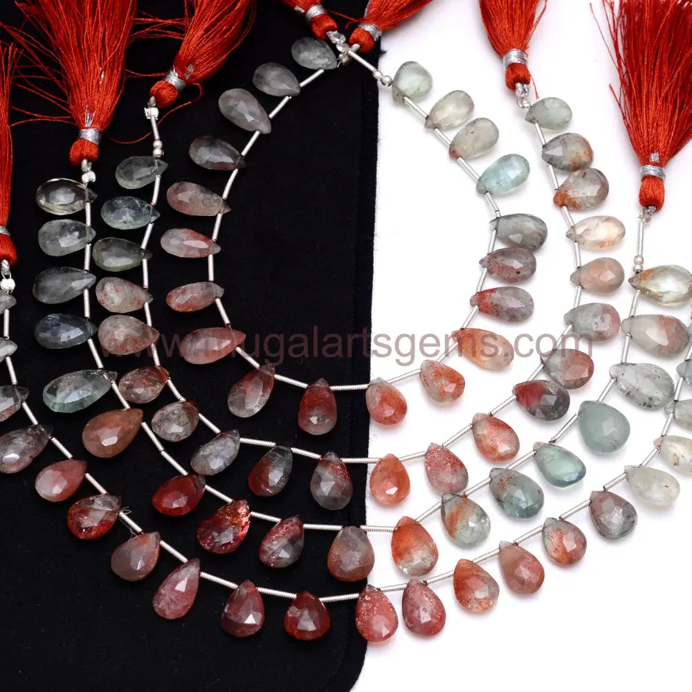 Natural Oregon Sunstone Strand – 8'' Faceted Pear Beads, 8x13.5 to 10x15.5mm, 80.5 Ct – Hand-Cut Gemstone for Fine Jewelry