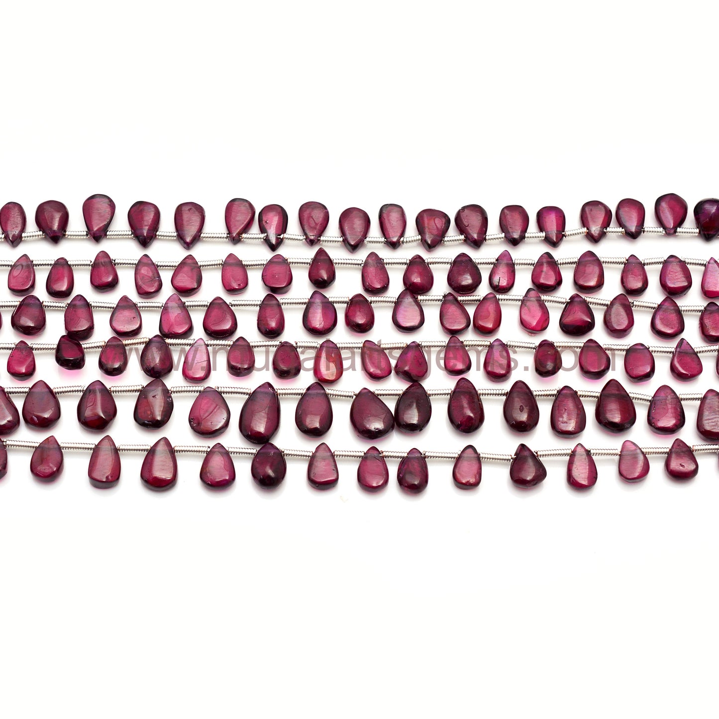 42.6 Ct Approx. Rhodolite Garnet Pear Smooth Beads – 8 Inch Strand, Mixed Sizes 3.5x6 to 6.5x11 mm Approx. Gemstone Jewelry Making