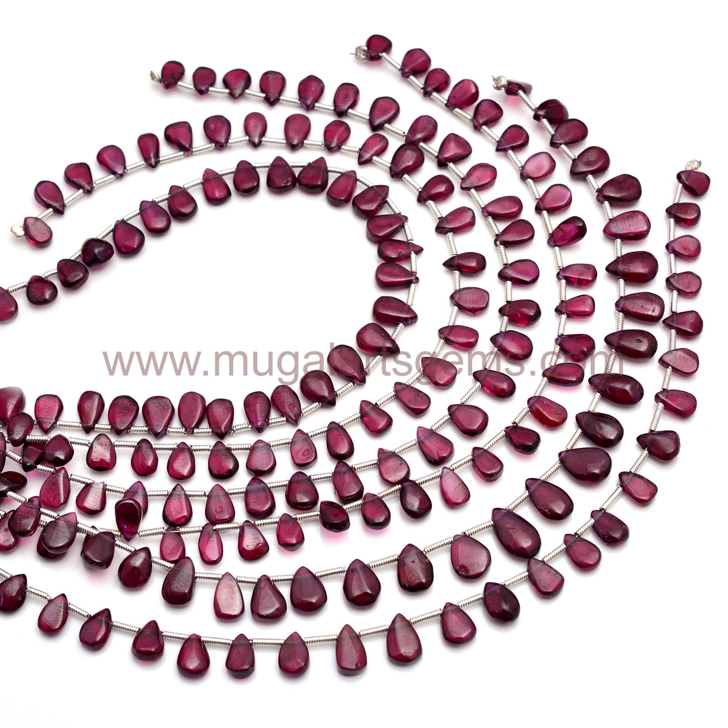 42.6 Ct Approx. Rhodolite Garnet Pear Smooth Beads – 8 Inch Strand, Mixed Sizes 3.5x6 to 6.5x11 mm Approx. Gemstone Jewelry Making