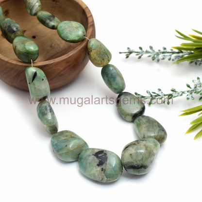 Natural Emerald Beads – 587.5 Ct,Approx. 16'' Strand of Tumble Smooth Nuggets (8.5x11.5 to 20x32 mm Approx.) – Raw Luxury Gemstone