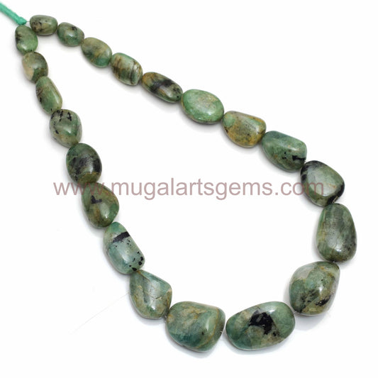 Natural Emerald Beads – 587.5 Ct,Approx. 16'' Strand of Tumble Smooth Nuggets (8.5x11.5 to 20x32 mm Approx.) – Raw Luxury Gemstone