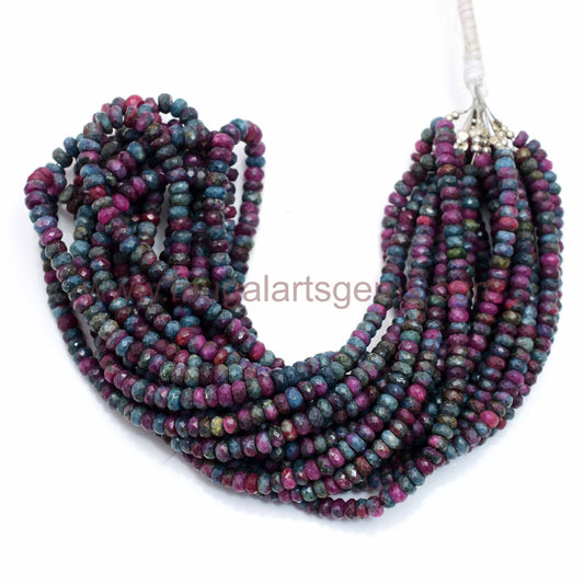 Natural Ruby Zoisite Rondelle Beads – 16'' Strand, Faceted, 4x5.5 mm, Approx.. 111.9 Ct Approx. – Vibrant Green and Red Gemstone