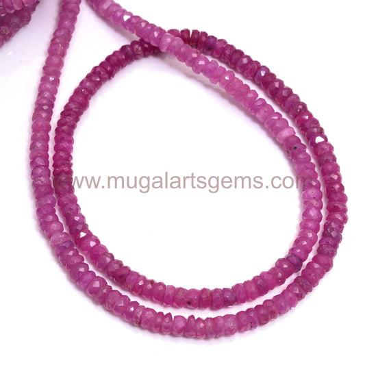 67.6 Ct Ruby Rondelle Beads – 3x6 mm Faceted, 16 Inch Strand | Natural Red Ruby for Jewelry Making & Designing