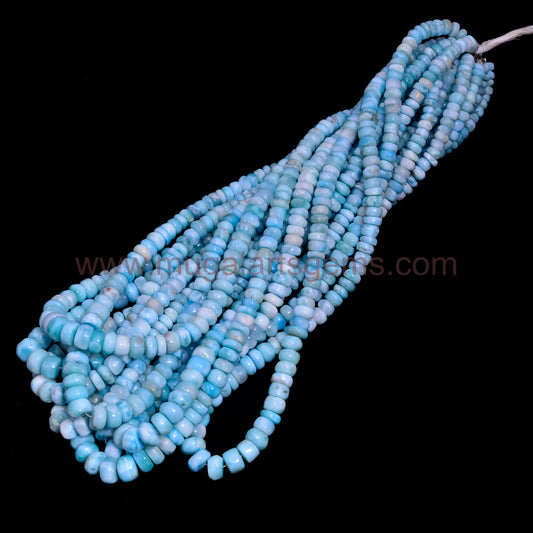 Natural Larimar Beads – 16'' Strand, Round Smooth, 5x9 mm, Approx. 155.4 Ct Approx.– Caribbean Blue Gemstone