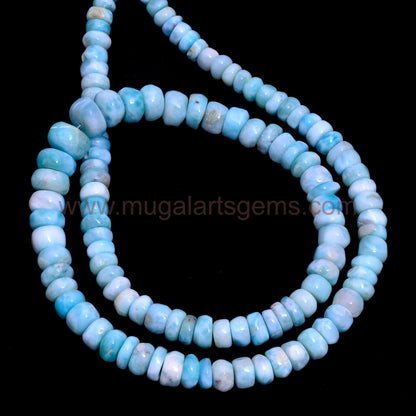 Natural Larimar Beads – 16'' Strand, Round Smooth, 5x9 mm, Approx. 155.4 Ct Approx.– Caribbean Blue Gemstone