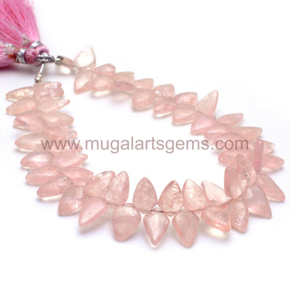 Natural Pink Morganite Beads – 8'' Strand, Smooth Shield Cut (6.5x11 to 7.5x11 mm Approx.), 108.87 Ct Approx. – Soft Pastel Gemstone