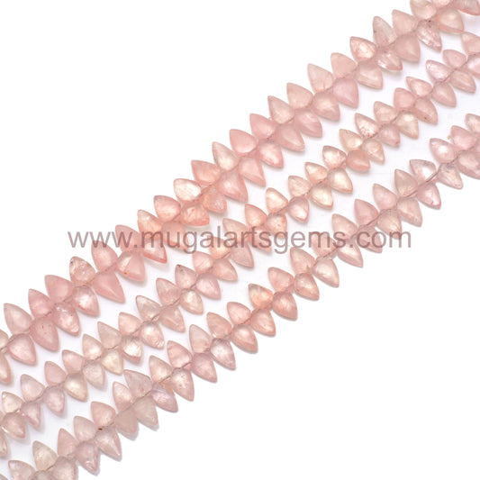 Natural Pink Morganite Beads – 8'' Strand, Smooth Shield 6.5X11 To 7.5X11 MM Approx. 108.87 Ct Approx. Soft Pastel Color Gemstone