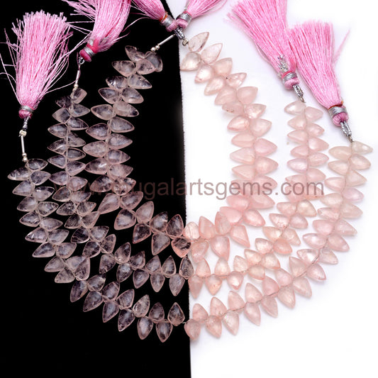 Natural Pink Morganite Beads – 8'' Strand, Smooth Shield Cut (6.5x11 to 7.5x11 mm Approx.), 108.87 Ct Approx. – Soft Pastel Gemstone