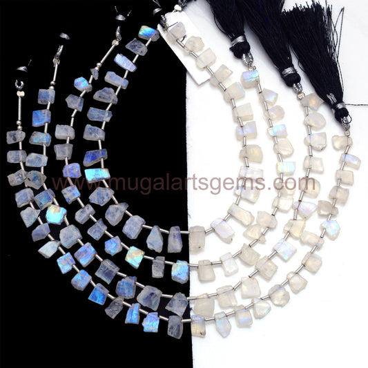 Natural Rainbow Moonstone Beads – 8'' Strand, Smooth Slice Cut (5x5 to 5x9.5 mm Approx. ), Flashy White Gemstone"