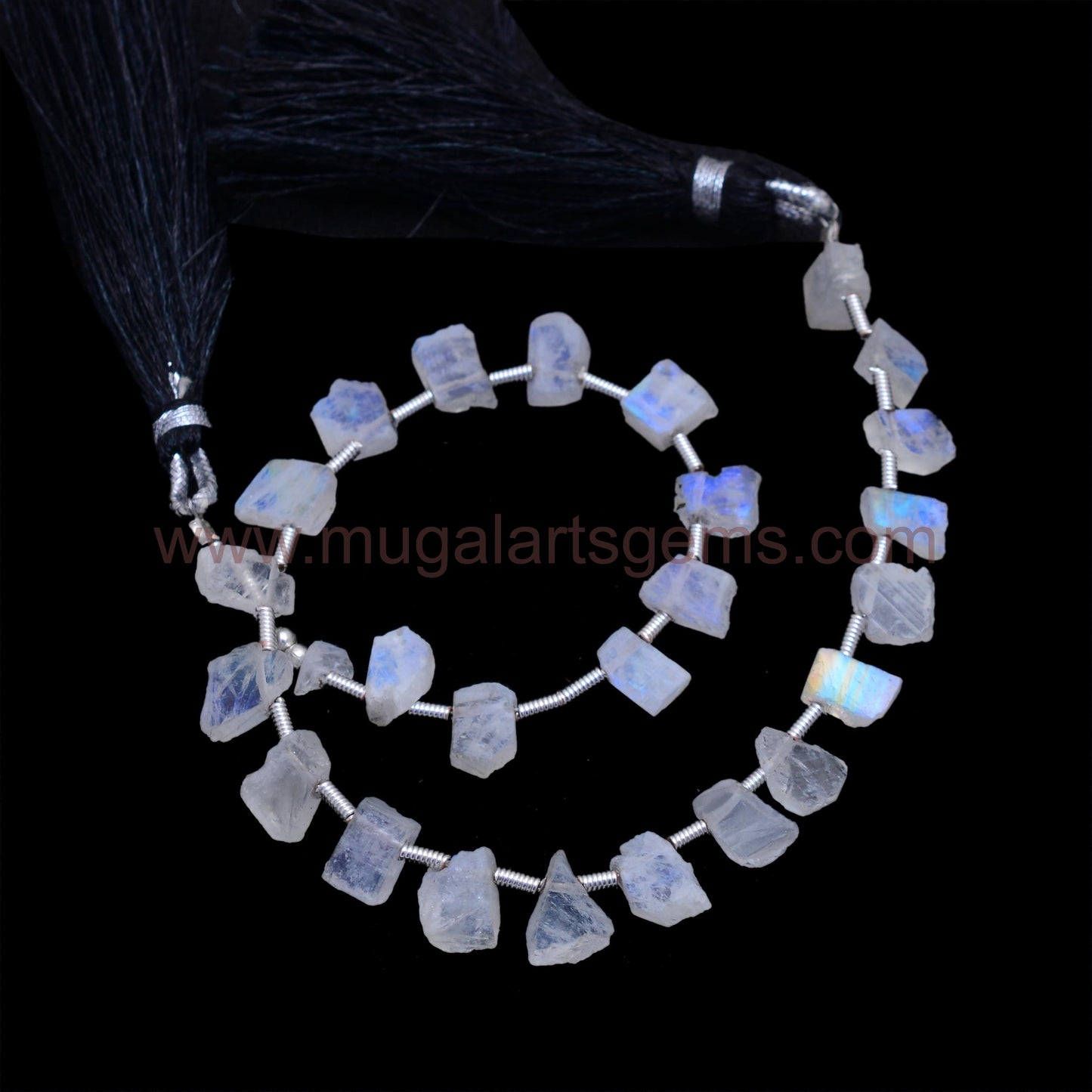 Natural Rainbow Moonstone Beads – 8'' Strand, Smooth Slice Cut (5x5 to 5x9.5 mm Approx. ), Flashy White Gemstone"