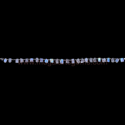 Natural Rainbow Moonstone Beads – 8'' Strand, Smooth Slice Cut (5x5 to 5x9.5 mm Approx. ), Flashy White Gemstone"