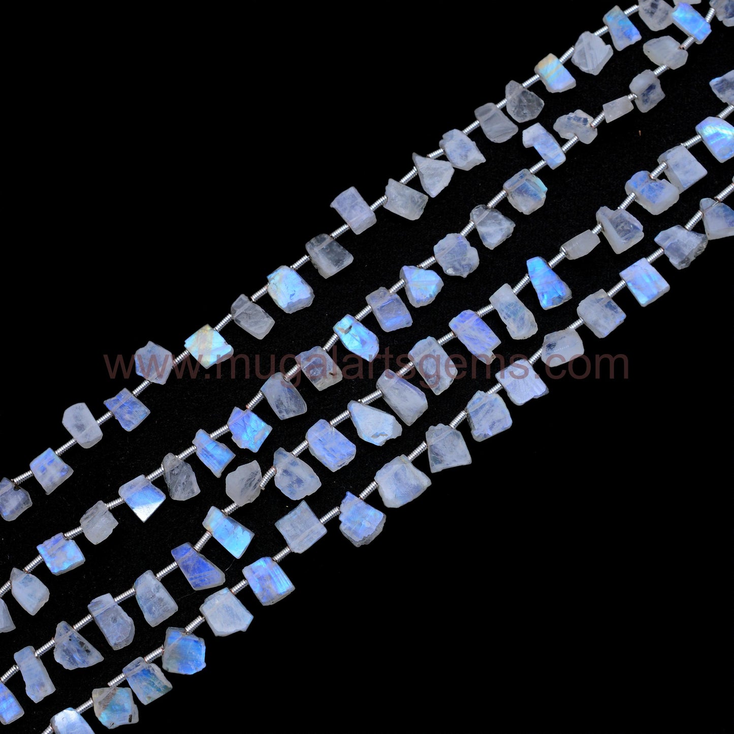 Natural Rainbow Moonstone Beads – 8'' Strand, Smooth Slice Cut (5x5 to 5x9.5 mm Approx. ), Flashy White Gemstone"