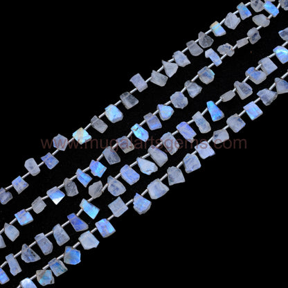 Natural Rainbow Moonstone Beads – 8'' Strand, Smooth Slice Cut (5x5 to 5x9.5 mm Approx. ), Flashy White Gemstone"