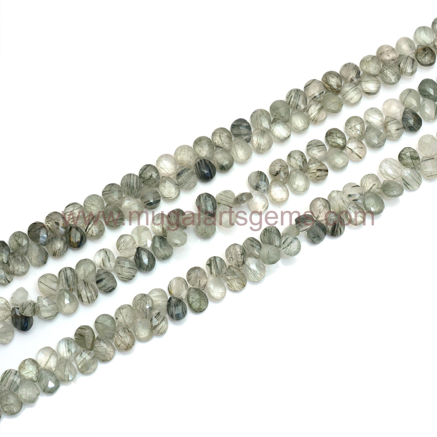Approx. 91.66 Ct Green Rutile Pear Faceted Beads – 5.5x6.5 to 7x9 mm Approx., 8'' Strand Natural Textured Gemstone for Jewelry Making