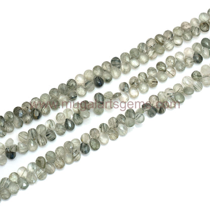Approx. 91.66 Ct Green Rutile Pear Faceted Beads – 5.5x6.5 to 7x9 mm Approx., 8'' Strand Natural Textured Gemstone for Jewelry Making