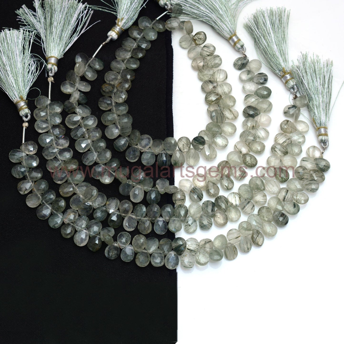 Approx. 91.66 Ct Green Rutile Pear Faceted Beads – 5.5x6.5 to 7x9 mm Approx., 8'' Strand Natural Textured Gemstone for Jewelry Making