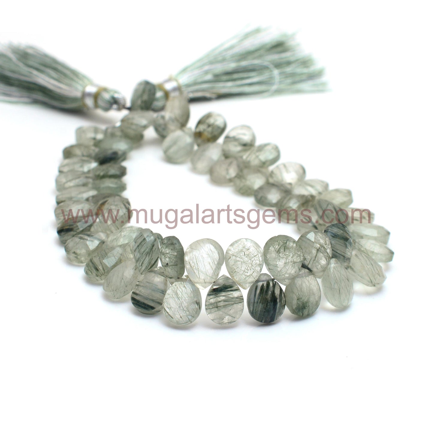 Approx. 91.66 Ct Green Rutile Pear Faceted Beads – 5.5x6.5 to 7x9 mm Approx., 8'' Strand Natural Textured Gemstone for Jewelry Making