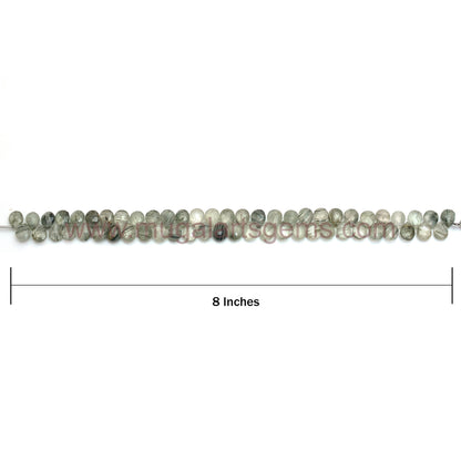 Approx. 91.66 Ct Green Rutile Pear Faceted Beads – 5.5x6.5 to 7x9 mm Approx., 8'' Strand Natural Textured Gemstone for Jewelry Making