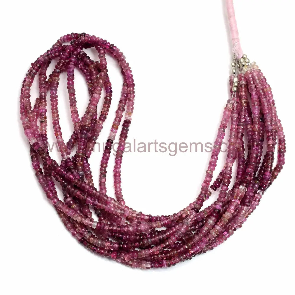 Pink Tourmaline Smooth Rondelle Beads – 44.11x3.5 mm, Approx. 16” Strand for Jewelry Making
