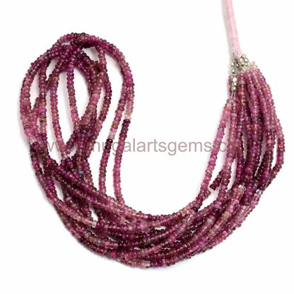 Pink Tourmaline Smooth Rondelle Beads – 44.11x3.5 mm, Approx. 16” Strand for Jewelry Making