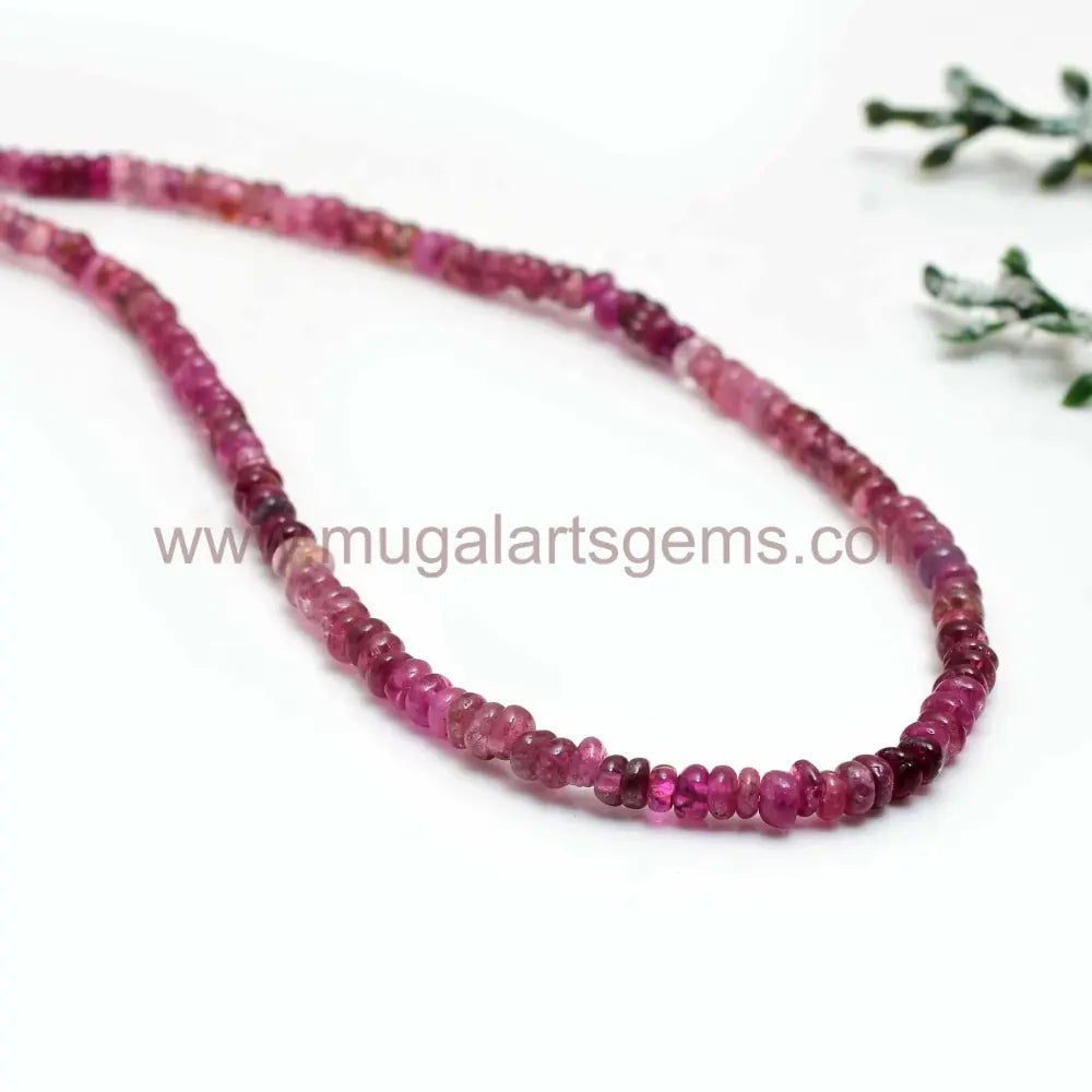 Pink Tourmaline Smooth Rondelle Beads – 44.11x3.5 mm, Approx. 16” Strand for Jewelry Making