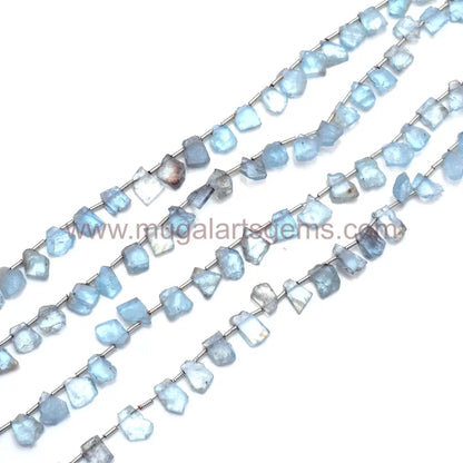 Best Quality Natural Moss Aquamarine Smooth Slice Shape Aqua Beads  8"inch Strand Crystal For Making Jewelry