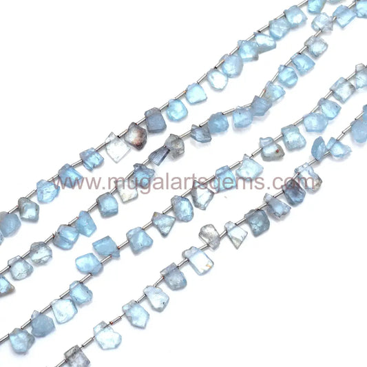 Best Quality Natural Moss Aquamarine Smooth Slice Shape Aqua Beads  8"inch Strand Crystal For Making Jewelry
