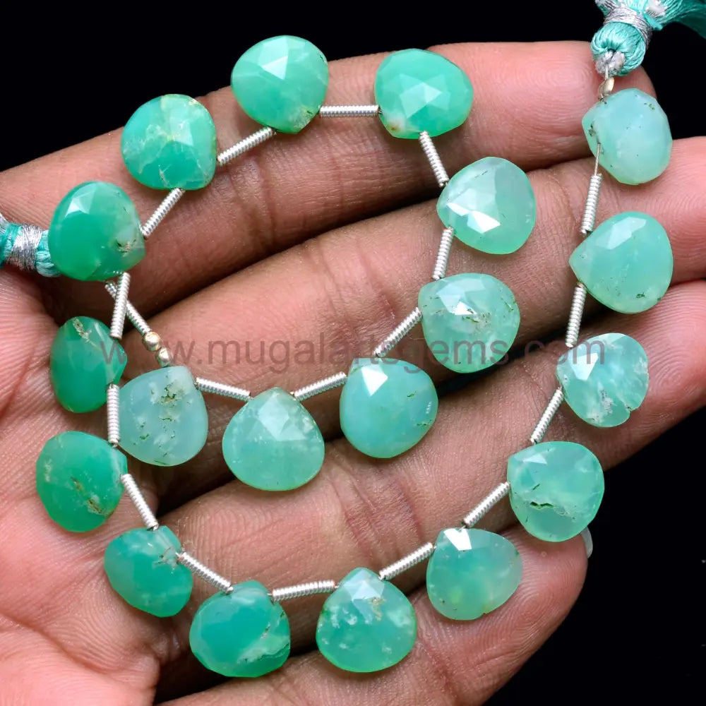 Healing Crystal Natural Chrysoprase weight 73.95 Carat Approx. Available Size-8x8 to 11.5x11.5 MM Approx. 8 inch Heart Green Faceted
