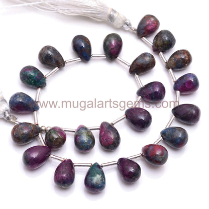 Natural Ruby Zoisite Gemstone Beads Wet. 96.95 Approx. Available Size  6x8 to 7x10.5 mm Approx. 8 inch Strand Smooth Drops Shape Pink/Green