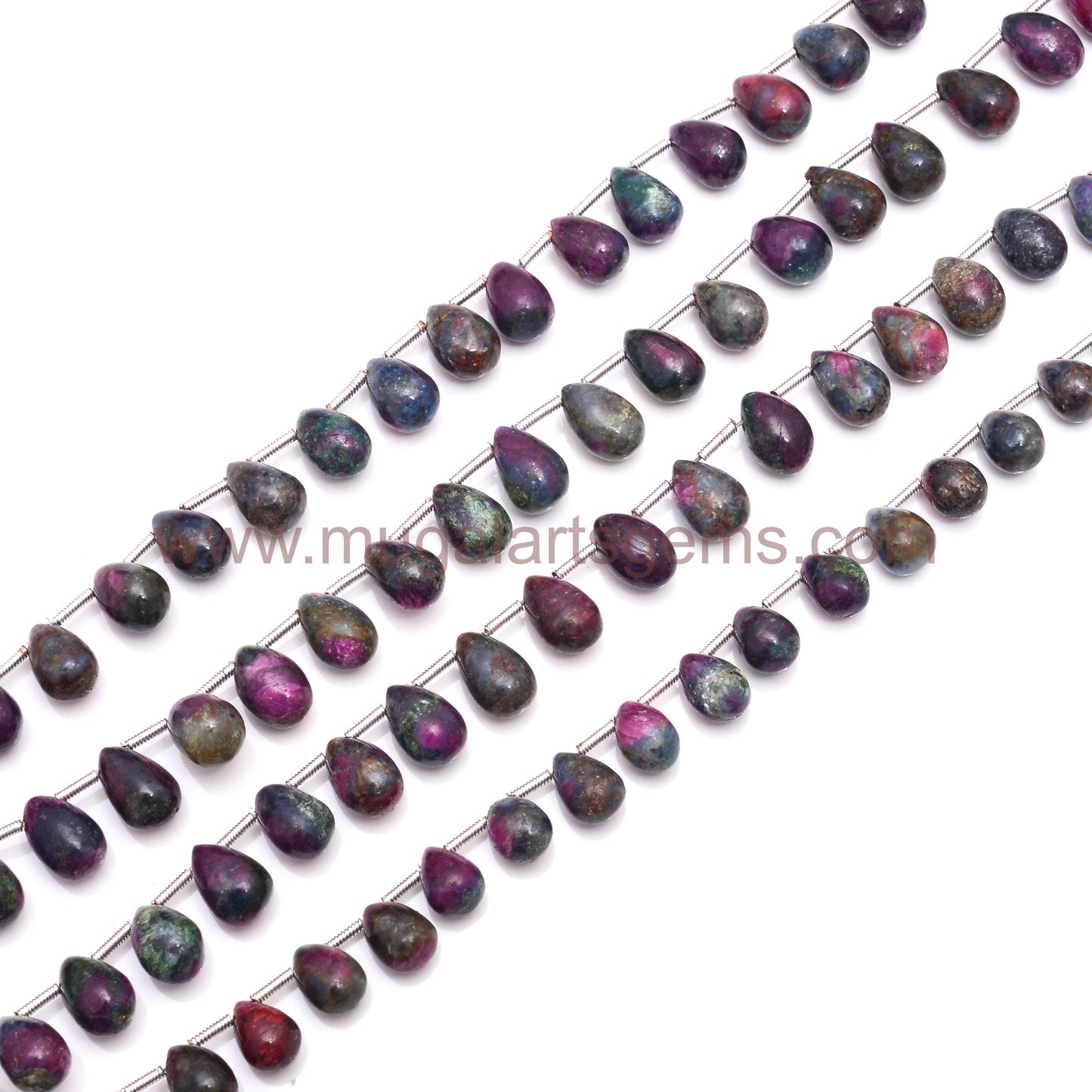 Natural Ruby Zoisite Gemstone Beads Wet. 96.95 Approx. Available Size  6x8 to 7x10.5 mm Approx. 8 inch Strand Smooth Drops Shape Pink/Green