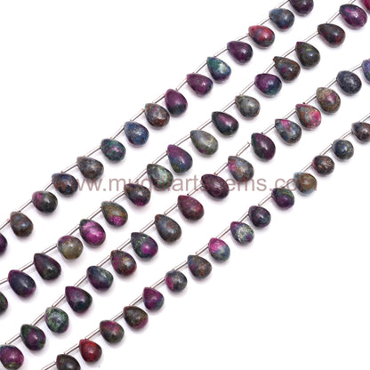 Natural Ruby Zoisite Gemstone Beads Wet. 96.95 Approx. Available Size  6x8 to 7x10.5 mm Approx. 8 inch Strand Smooth Drops Shape Pink/Green