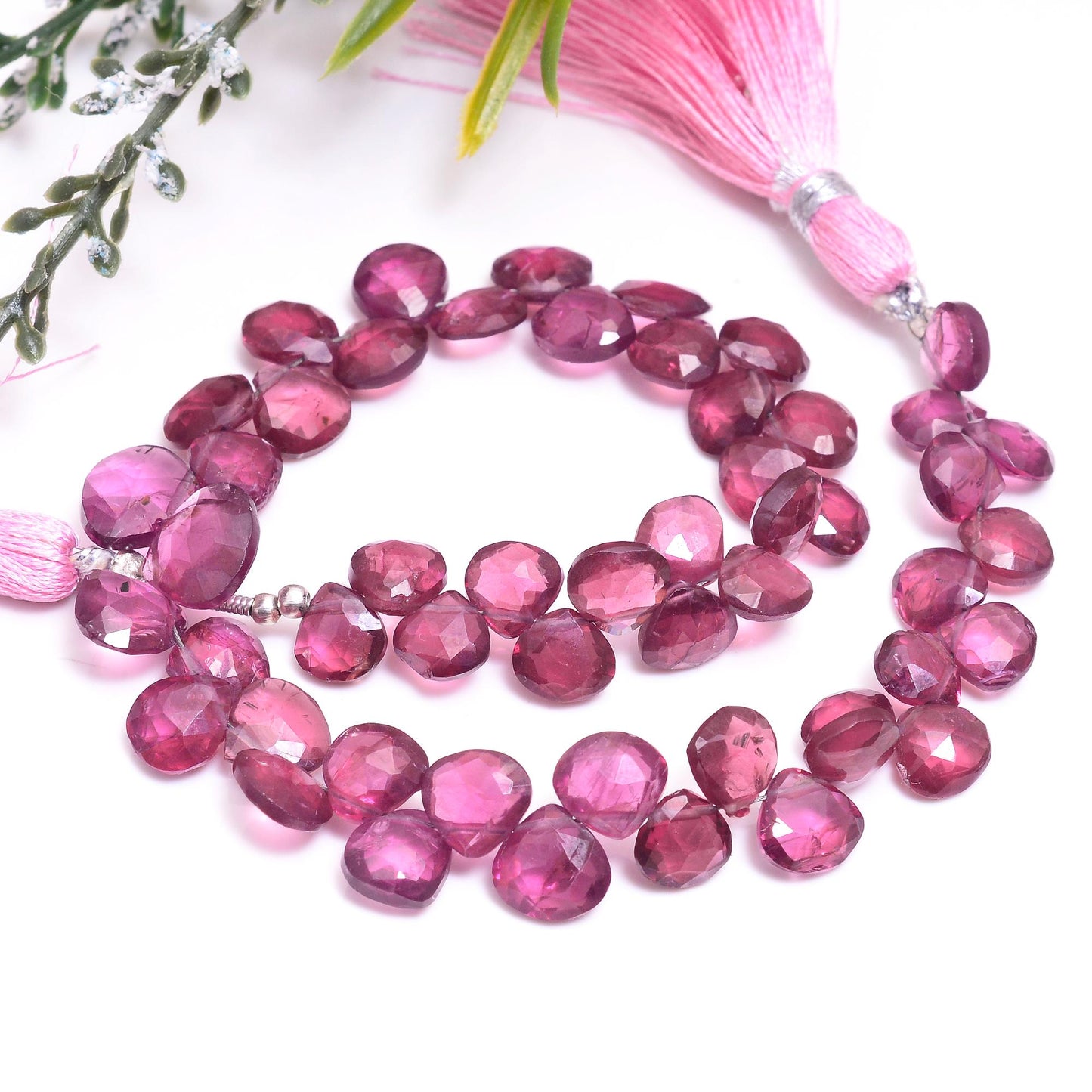 Natural Rhodolite Garnet Faceted Heart Shape Beads 8-inch Strand Good looking Stone Super Fine Quality Beads