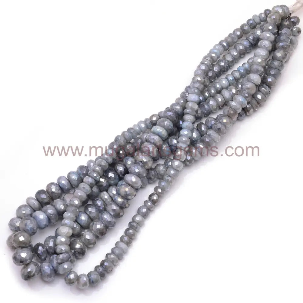 Premium Grey Moonstone Beads – 52.95 Ct Approx. | 4x4 mm Approx. | 16" Faceted Rondelle Strand | Elegant Silver-Grey Shine