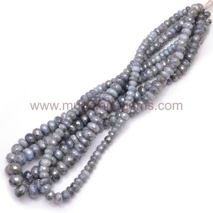 Premium Grey Moonstone Beads – 52.95 Ct Approx. | 4x4 mm Approx. | 16" Faceted Rondelle Strand | Elegant Silver-Grey Shine