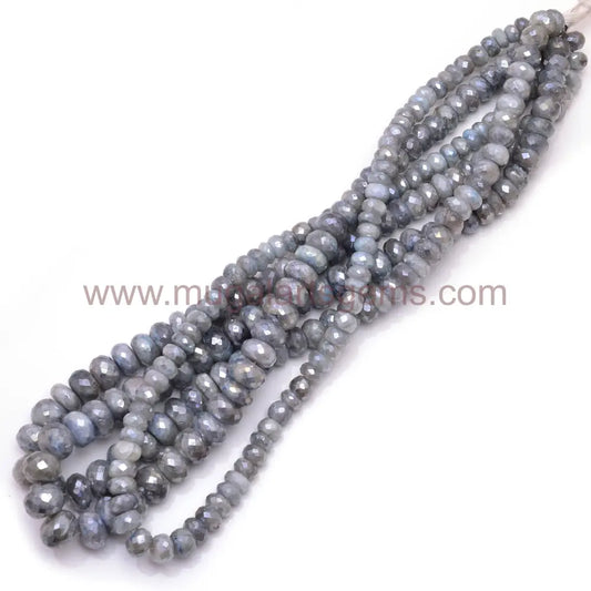 Premium Grey Moonstone Beads – 52.95 Ct Approx. | 4x4 mm Approx. | 16" Faceted Rondelle Strand | Elegant Silver-Grey Shine