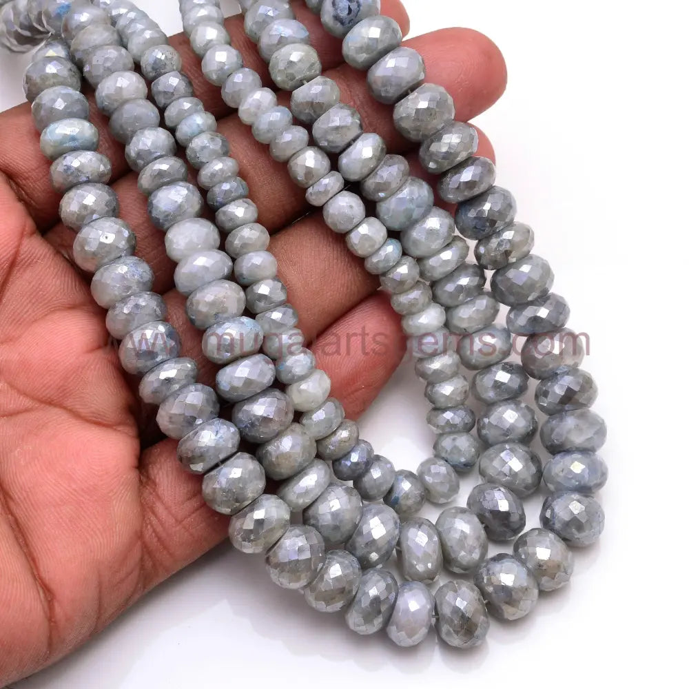 Premium Grey Moonstone Beads – 52.95 Ct Approx. | 4x4 mm Approx. | 16" Faceted Rondelle Strand | Elegant Silver-Grey Shine