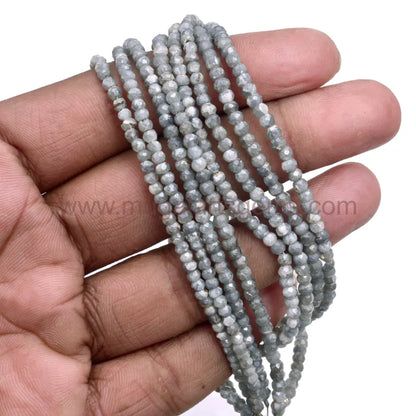Natural Grey Silverite Beads – 38.5 Ct Approx. | 3x3.5 mm Approx.| 16 Inch Strand | Faceted Rondelle | Treated Grey Gemstone for Jewelry Making