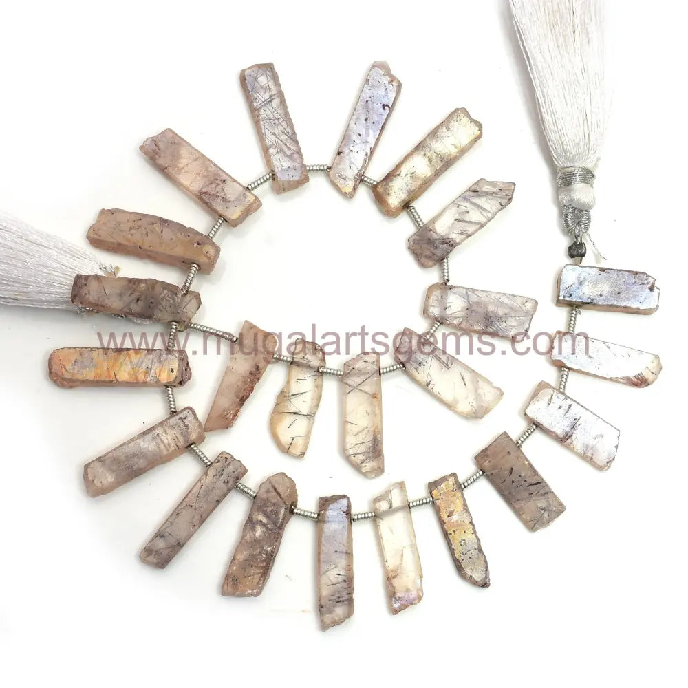 Copper Rutile Quartz Gemstone Beads Strand – 8” Natural Slice Shape (5.5x9–21mm) for Handmade Jewelry Making