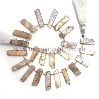Copper Rutile Quartz Gemstone Beads Strand – 8” Natural Slice Shape (5.5x9–21mm) for Handmade Jewelry Making