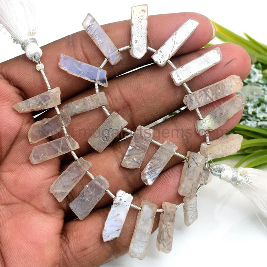 Copper Rutile Quartz Gemstone Beads Strand – 8” Natural Slice Shape (5.5x9–21mm) for Handmade Jewelry Making