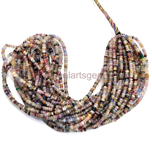 Natural Multi Sapphire Beads – 57 Ct Approx. | 3.5x5.5 mm Approx. | 16 Inch Strand | Smooth Rondelle | Multi-Color Gemstones for Jewelry Making