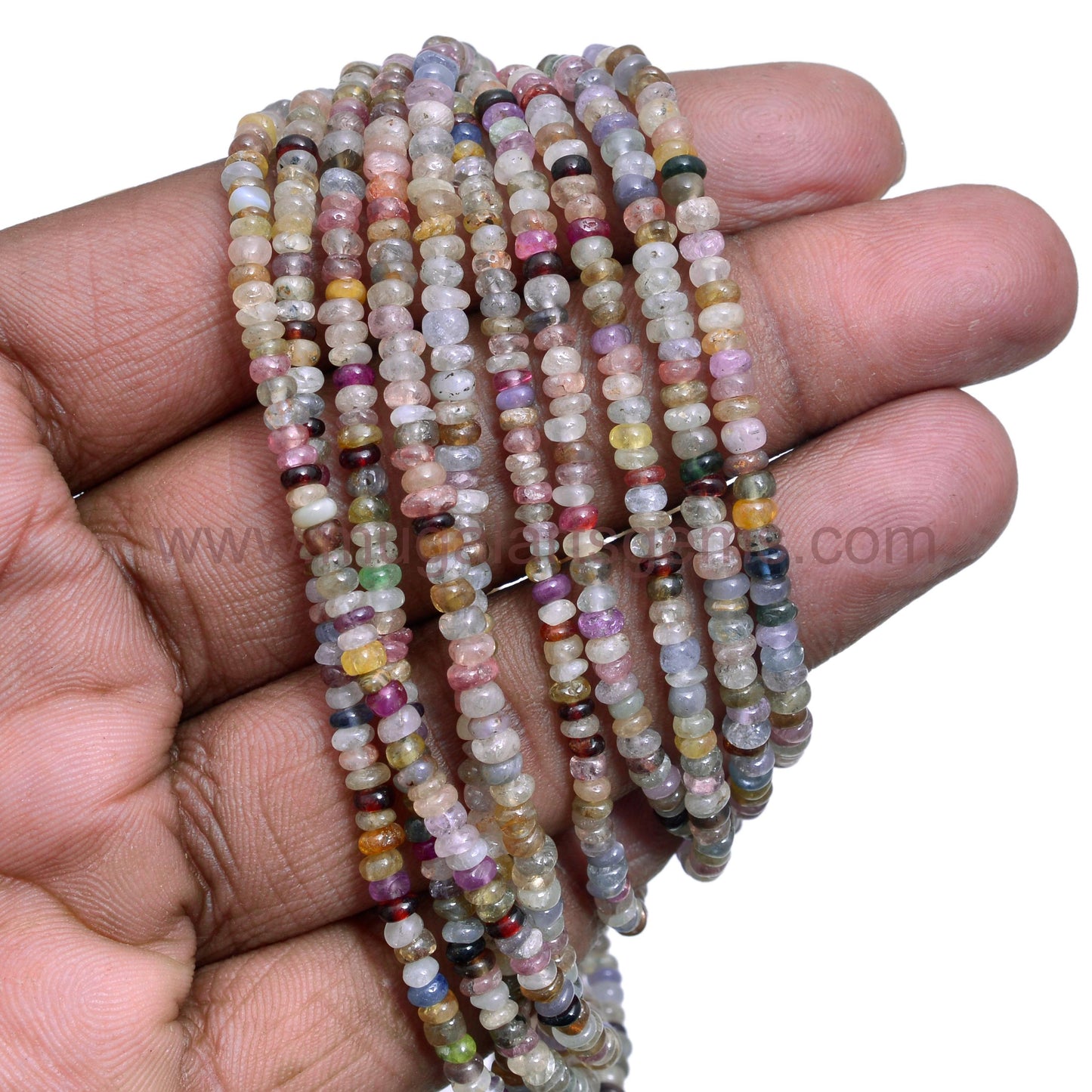 Natural Multi Sapphire Beads – 57 Ct Approx. | 3.5x5.5 mm Approx. | 16 Inch Strand | Smooth Rondelle | Multi-Color Gemstones for Jewelry Making